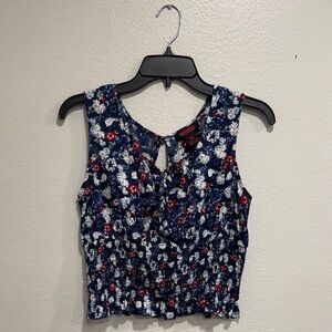 Rock & Roll Cowgirl Floral Tank Top - Navy and White